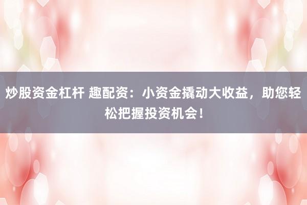 炒股资金杠杆 趣配资：小资金撬动大收益，助您轻松把握投资机会！