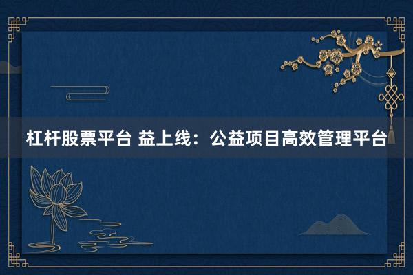 杠杆股票平台 益上线:公益项目高效管理平台