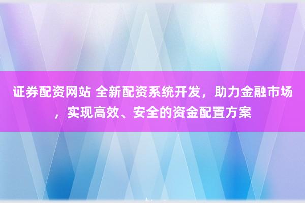 证券配资网站 全新配资系统开发，助力金融市场，实现高效、安全的资金配置方案