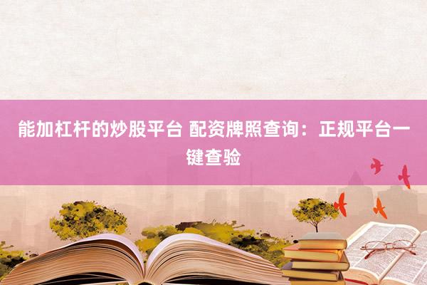 能加杠杆的炒股平台 配资牌照查询：正规平台一键查验