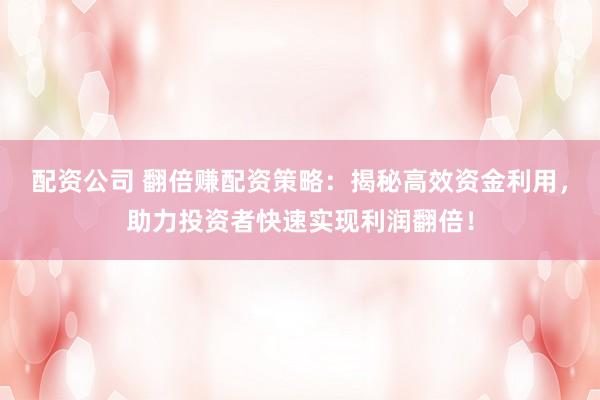 配资公司 翻倍赚配资策略:揭秘高效资金利用,助力投资者快速实现利润翻倍!