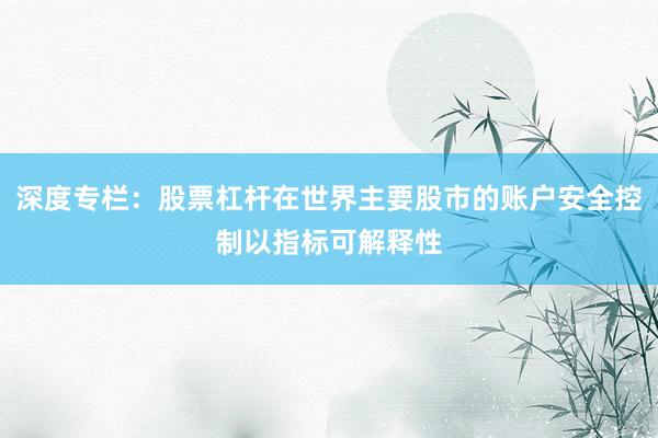 深度专栏：股票杠杆在世界主要股市的账户安全控制以指标可解释性